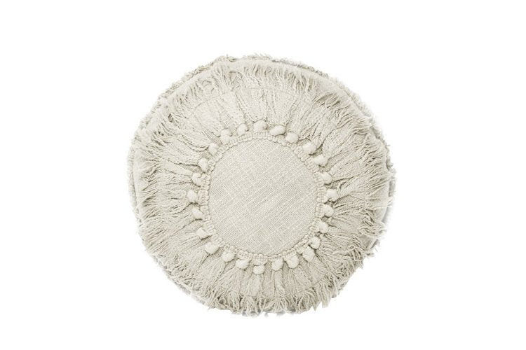 Coussin rond blanc boho - Piscines Soucy