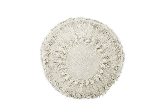 Coussin rond blanc boho - Piscines Soucy