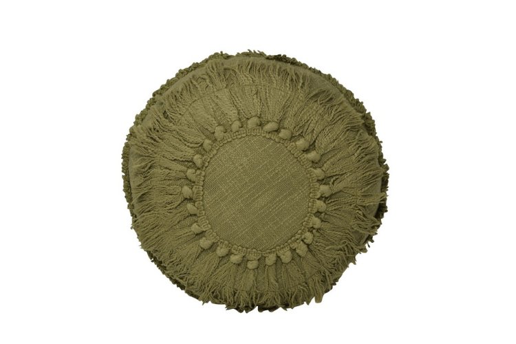 Coussin rond vert boho - Piscines Soucy